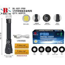 Ліхтарик ручний BL 601 P90 2*26650 battery із зарядкою від USB — 2