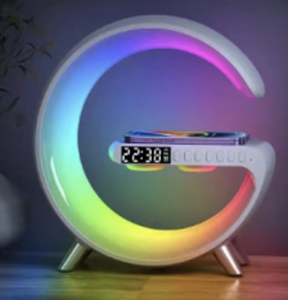 LED нічник з RGB підсвічуванням, годинником та бездротовою зарядкою у вигляді букви "G" BT-3401 (big)