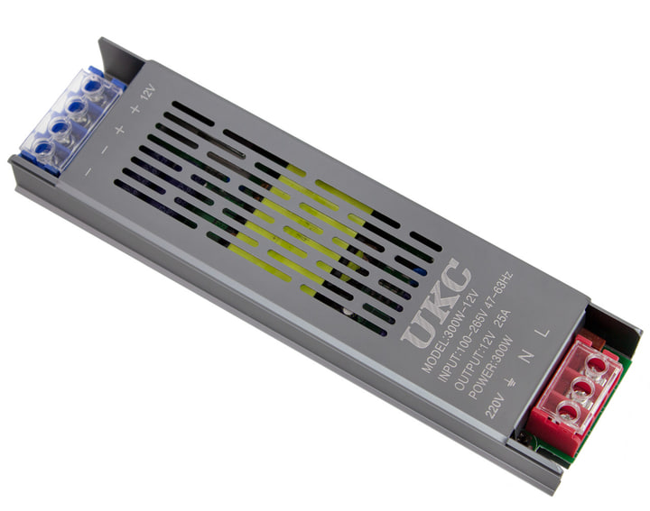 Імпульсний блок живлення 12V 25A METAL Long для світлодіодної стрічки із пасивним охолодженням для LED л.