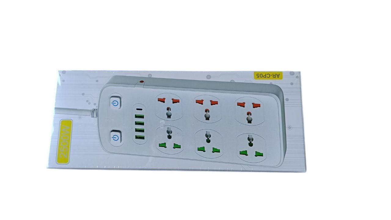 Подовжувач на 6 розеток, 4 USB роз'єми та 1 Type-C, AR-CP05