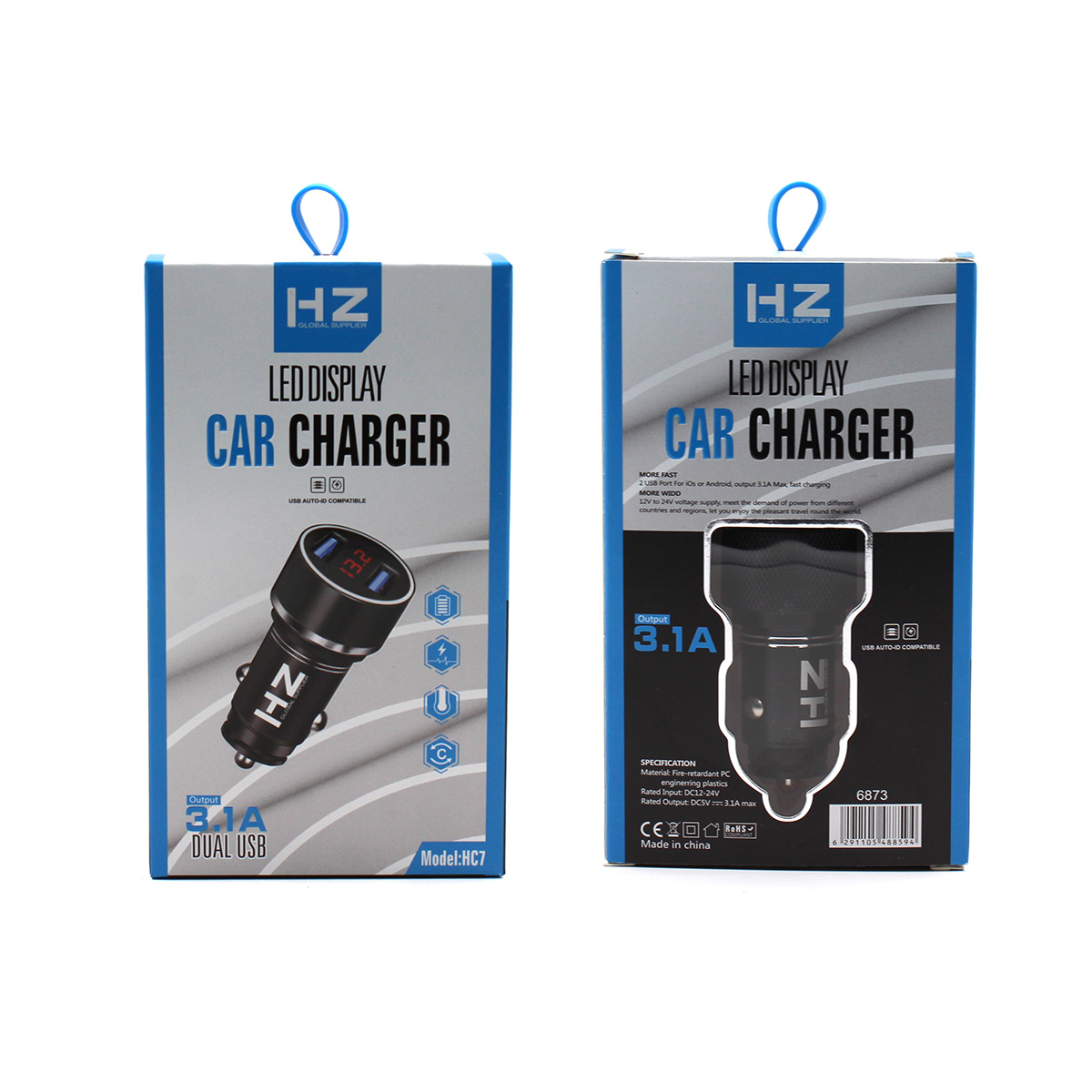 Адаптер CAR (АВТОМОБІЛЬНИЙ) 2 USB HC7 3.1A з відображенням напруги